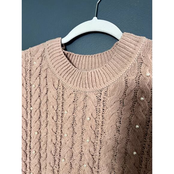 Cynthia Rowley Chunky Knit Pink Sweater with Pearls Pullover Girly Coquette Sz M - Picture 3 of 10
